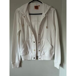 Tori Burch White Long Sleeve Hoodie XS Logo on Gold-Tone Buttons